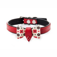 JK ANIMALS kožený obojok s mašľou, červený , 1,4×40 cm