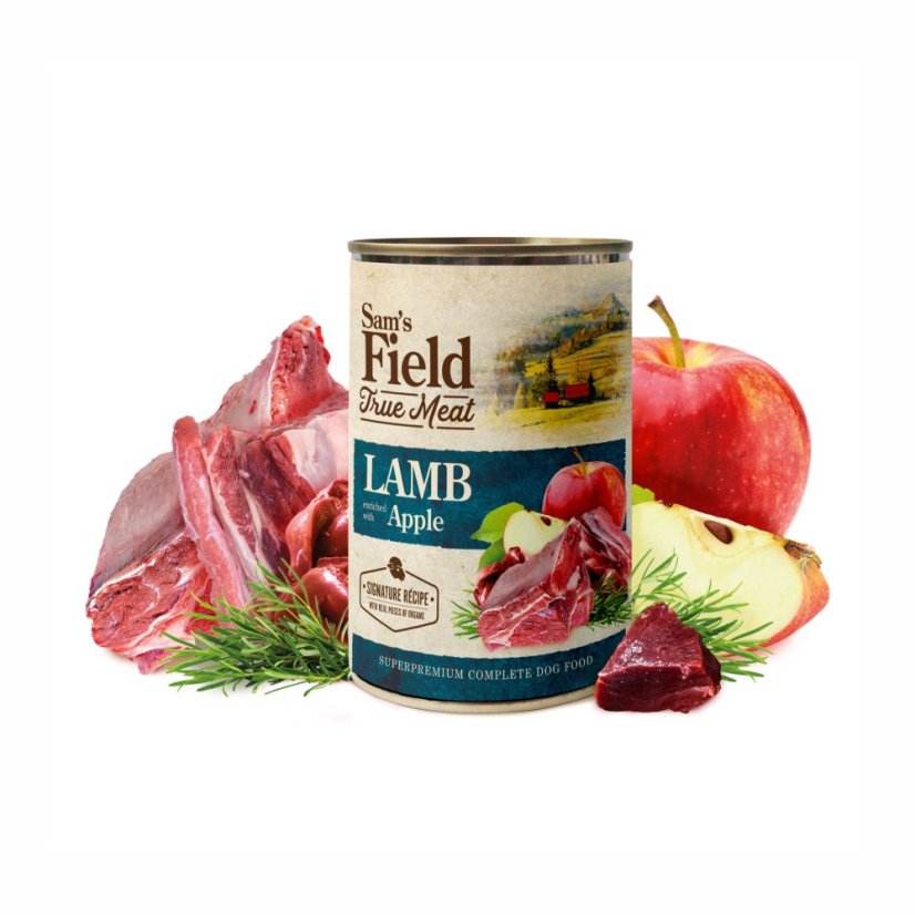 6x 400g, Sam's Field  True Lamb Meat & Apple, superprémiová konzerva, (Sams Field)