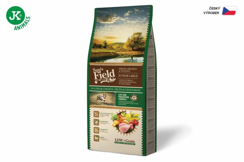 13 kg, Sam's Field Low Grain Junior Large Chicken & Potato, superprémiové granule, (Sams Field bez pšenice)