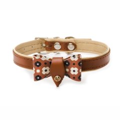 JK ANIMALS kožený obojok s mašľou, hnedý, 1,4×40 cm