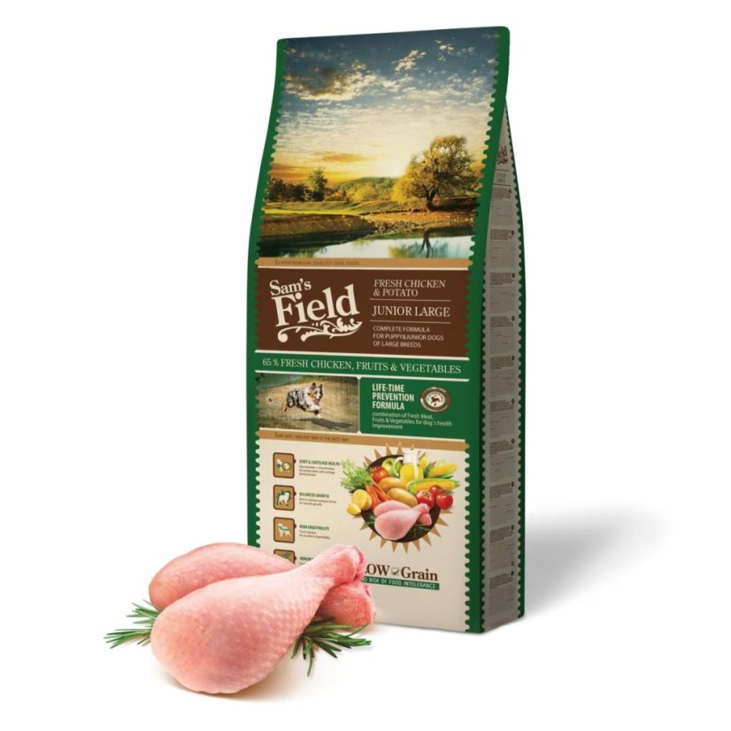 13 kg, Sam's Field Low Grain Junior Large Chicken & Potato, superprémiové granule, (Sams Field bez pšenice)