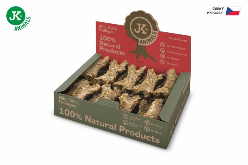JK ANIMALS, kosť natural s pestrecom a tekvicou, prírodná maškrta s min. 30 % kolagénom pre psov, 650 g, 10 cm, 27 ks v boxe