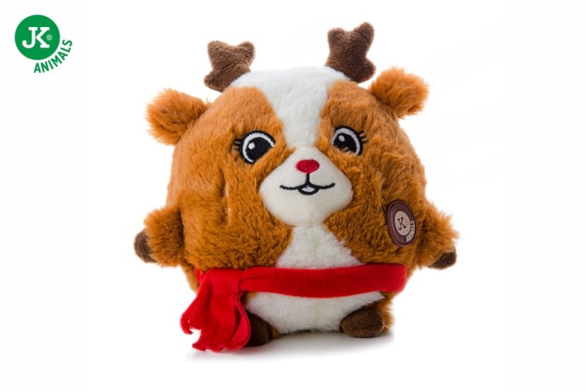 JK ANIMALS, plyšová guľa sob X-Mas, plyšová pískacia vianočná hračka pre psov 19 cm