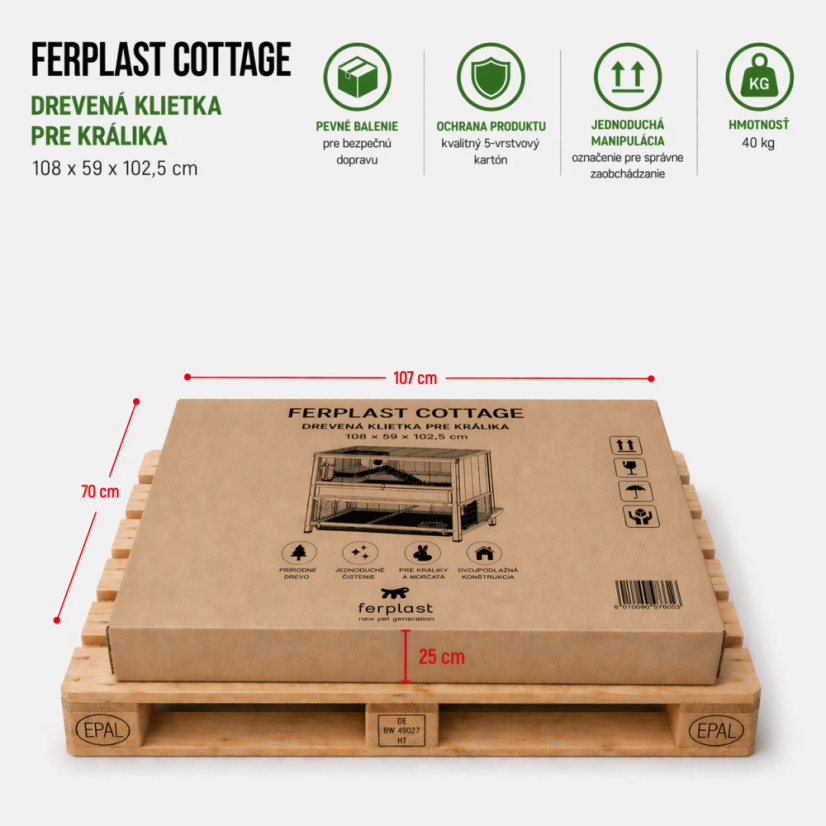 Ferplast COTTAGE drevená klietka pre zajaca 108 x 59 x 102,5 cm