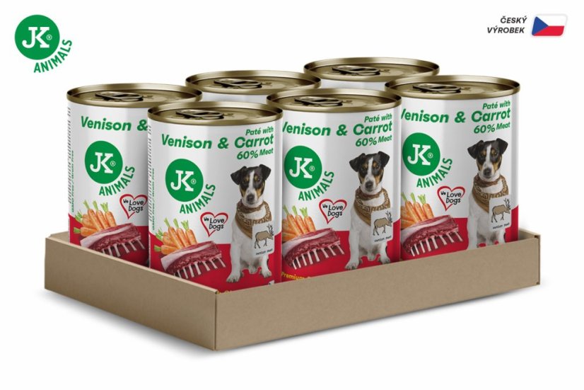 6× 400 g, JK Premium Venison & Carrot, Paté with Chunks, 60 % Meat, divina s mrkvou