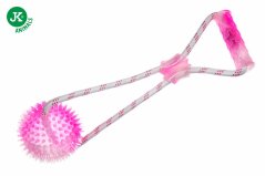 JK ANIMALS, Bavlnené preťahovadlo s loptou a bodlinami, ružové z TPR gumy, dlhé 38 cm
