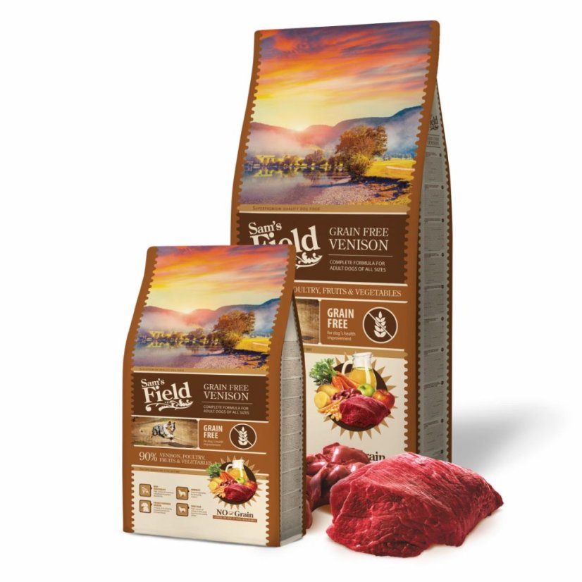 13 kg, Sam's Field Grain Free Venison, superprémiové granule pre dospelých psov všetkých veľkostí a plemien, (Sams Field bez obilnín)