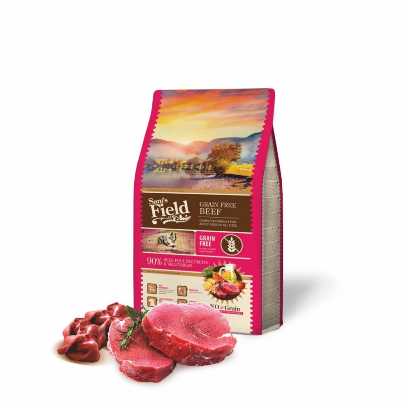 2,5 kg, Sam's Field Grain Free Beef (Angus), superprémiové granule pre dospelých psov všetkých veľkostí a plemien, (Sams Field bez obilnín)