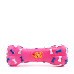 JK ANIMALS Vinylová kosť s kockami a obrázkom psíka, pískacia hračka pre psov, 15 cm