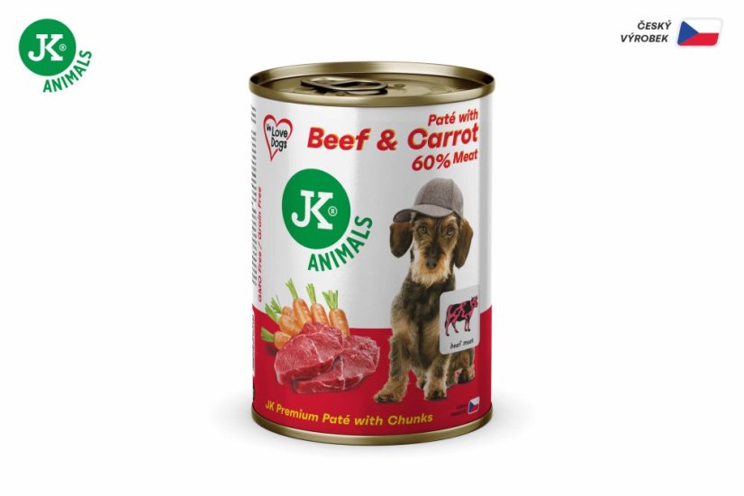 6× 400 g, JK Premium Beef & Carrot, Paté with Chunks, 60 % Meat, hovädzie s mrkvou