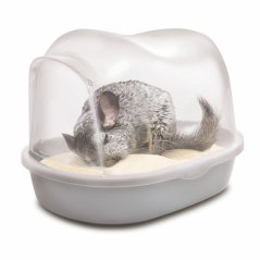 JK ANIMALS Plastová kúpeľňa pre činčily s dvierkami 26×20×20 cm