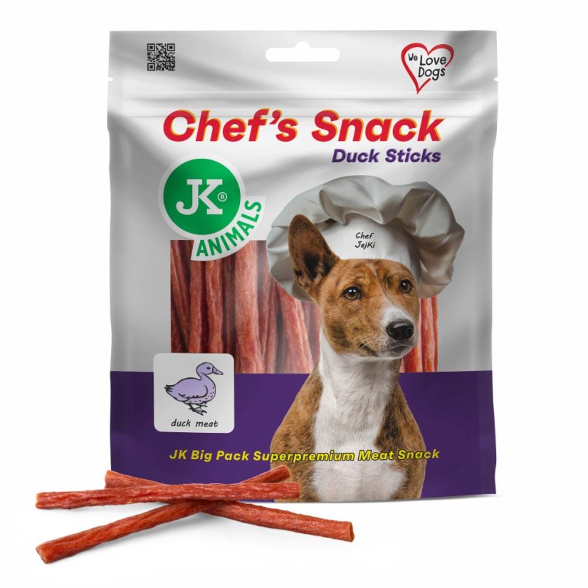 JK ANIMALS Chef's Meat Snack, sušené kačacie tyčinky 200 g