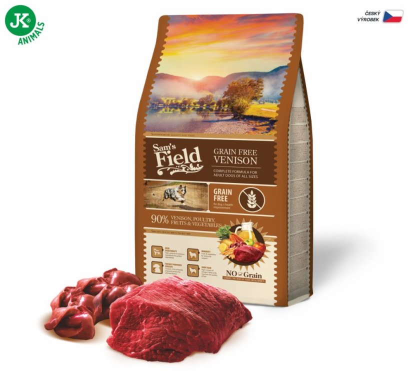 2,5 kg, Sam's Field Grain Free Venison, superprémiové granule pre dospelých psov všetkých veľkostí a plemien, (Sams Field bez obilnín)