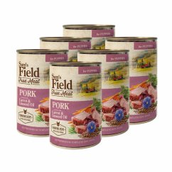6× 400 g,Sam’s Field True Meat Pork Enriched with Carrot & Linseed Oil for Puppies, superprémiová konzerva,  (Sams Field)