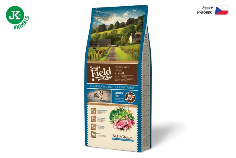 13 kg, Sam's Field Gluten Free Beef & Veal Adult Large, superprémiové granule, (Sams Field bez lepku)