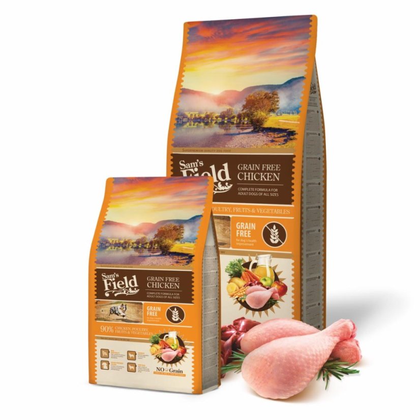 13 kg, Sam's Field Grain Free Chicken, superprémiové granule, (Sams Field bez obilnín)