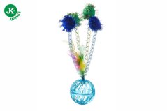 Plastová loptička s rolničkou, pierkami a balónikmi