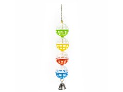 Štyri loptičky so zvončekom, plastová hračka pre vtáky