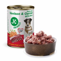 JK Premium Venison & Carrot, Paté with Chunks, 60 % Meat, divina s mrkvou, prémiová konzerva pre psov, 400 g