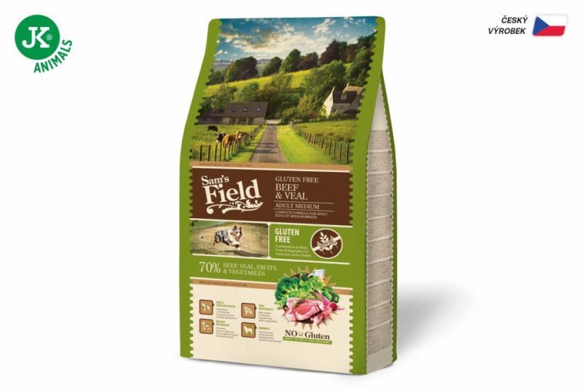 2,5 kg, Sam's Field Gluten Free Beef & Veal Adult Medium, superprémiové granule, (Sams Field bez lepku)