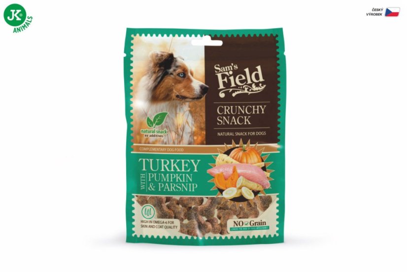 Sam's Field Crunchy Cracker Turkey with Pumpkin & Parsnip, chrumkavá morčacia maškrta s tekvicou a paštrnákom, 200 g (Sams Field maškrta pre psov)