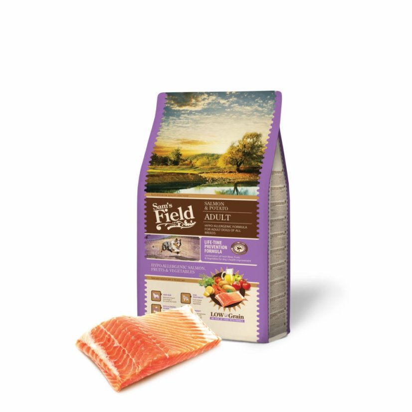 2,5 kg, Sam's Field Low Adult Salmon & Potato, hypoalergénne superprémiové granule, (Sams Field bez pšenice)