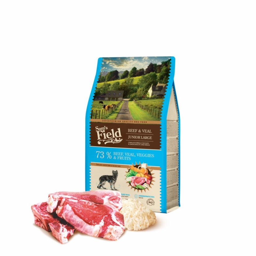 2,5 kg, Sam's Field Gluten Free Beef & Veal Junior Large, superprémiové granule pre šteňatá a mladé psy veľkých a obrích plemien, (Sams Field bez lepku)