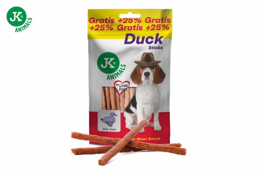 JK ANIMALS kačacie tyčinky, mäsová maškrta, 80 g + 25% gratis