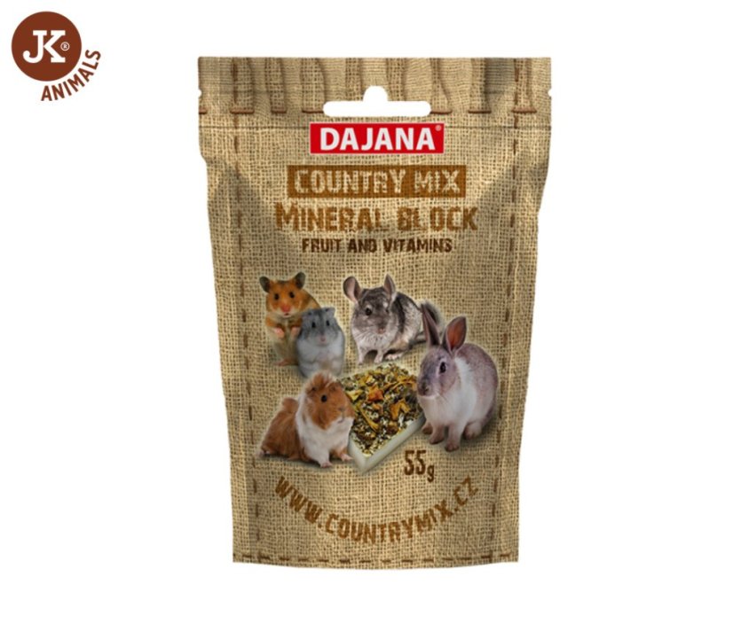 Dajana – COUNTRY MIX, Mineral block fruit & vitamins, ovocný minerálny kameň pre hlodavce 55 g
