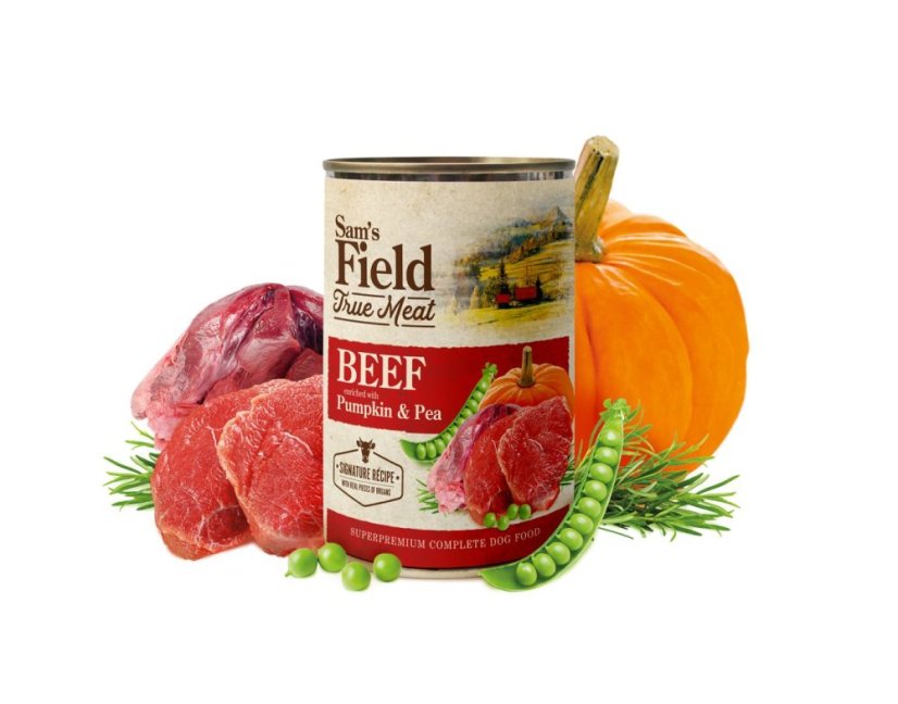 6x 400g, Sam's Field True Beef Meat with Pumpkin & Pea, superprémiová konzerva, (Sams Field)