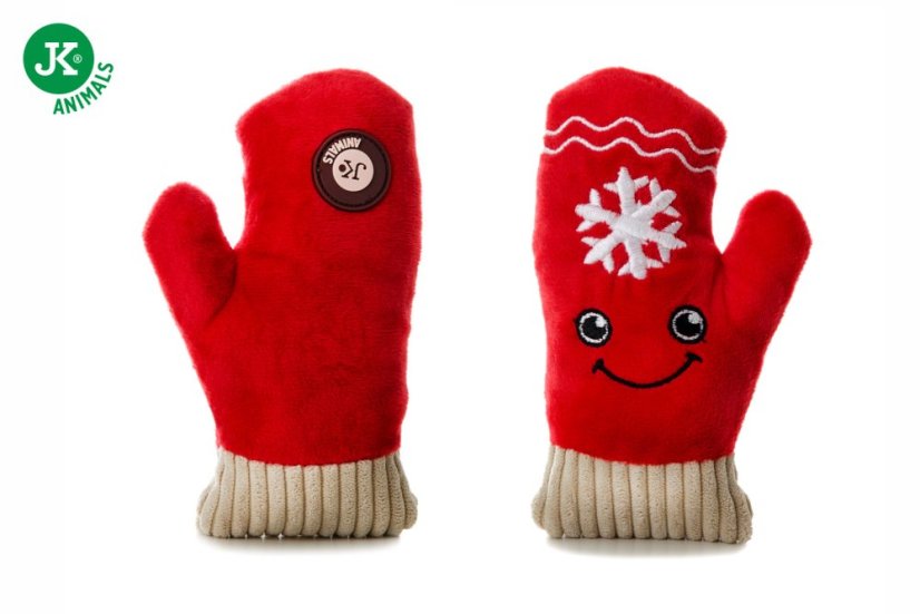 JK ANIMALS plyšová rukavica X-Mas, plyšová pískacia vianočná hračka pre psov, 16 cm