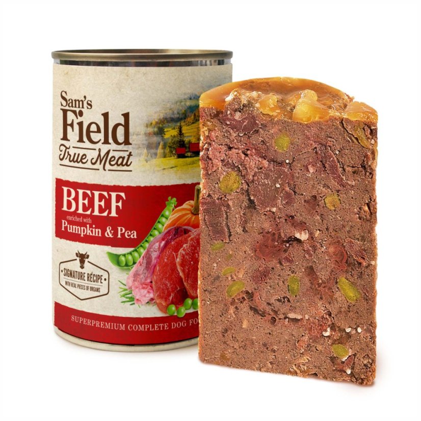 6x 400g, Sam's Field True Beef Meat with Pumpkin & Pea, superprémiová konzerva, (Sams Field)