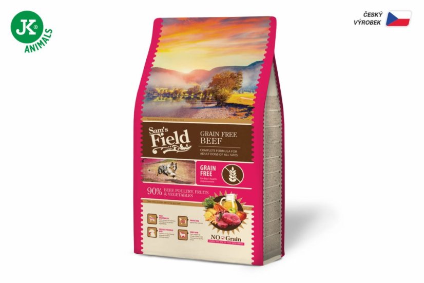 2,5 kg, Sam's Field Grain Free Beef (Angus), superprémiové granule pre dospelých psov všetkých veľkostí a plemien, (Sams Field bez obilnín)