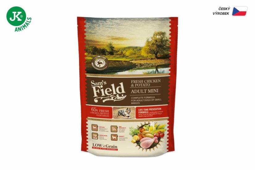 800 g, Sam's Field Low Grain Adult Mini Chicken & Potato, superprémiové granule, (Sams Field bez pšenice)