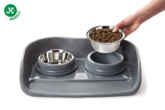 Plastová podložka s dvoma nerezovými miskami MPS Potty, malá, sivá, 46 cm, pre menšie a stredné psy