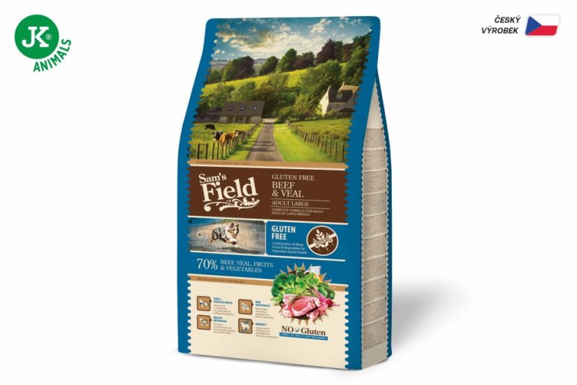 2,5 kg, Sam's Field Gluten Free Beef & Veal Adult Large, superprémiové granule, (Sams Field bez lepku)