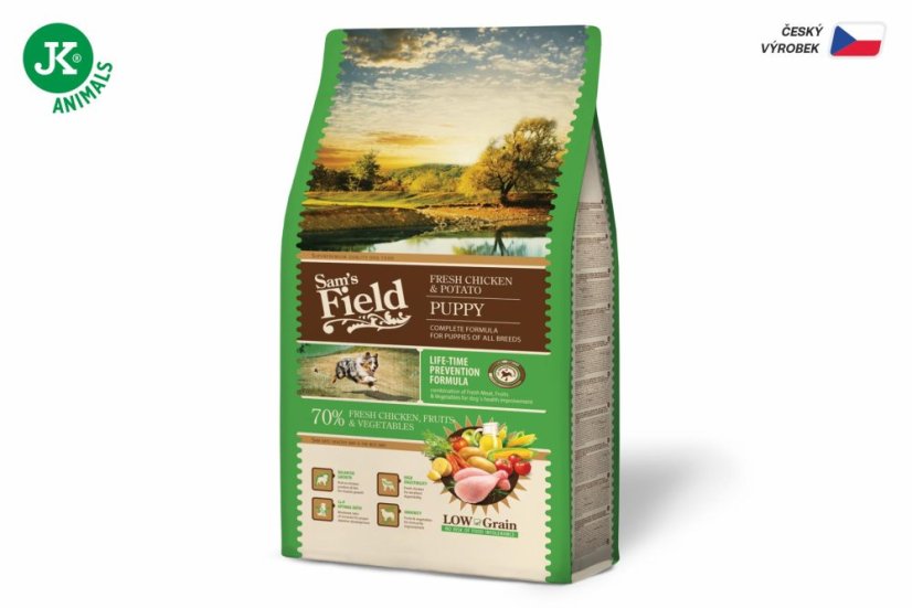 2,5 kg, Sam's Field Low Grain Puppy Chicken & Potato, superprémiové granule, (Sams Field bez pšenice)