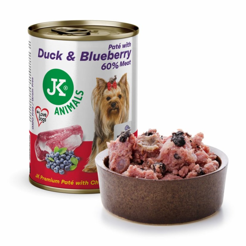 6× 400 g, JK Premium Duck & Blueberry, Paté with Chunks, 60 % Meat, kačacie s čučoriedkami