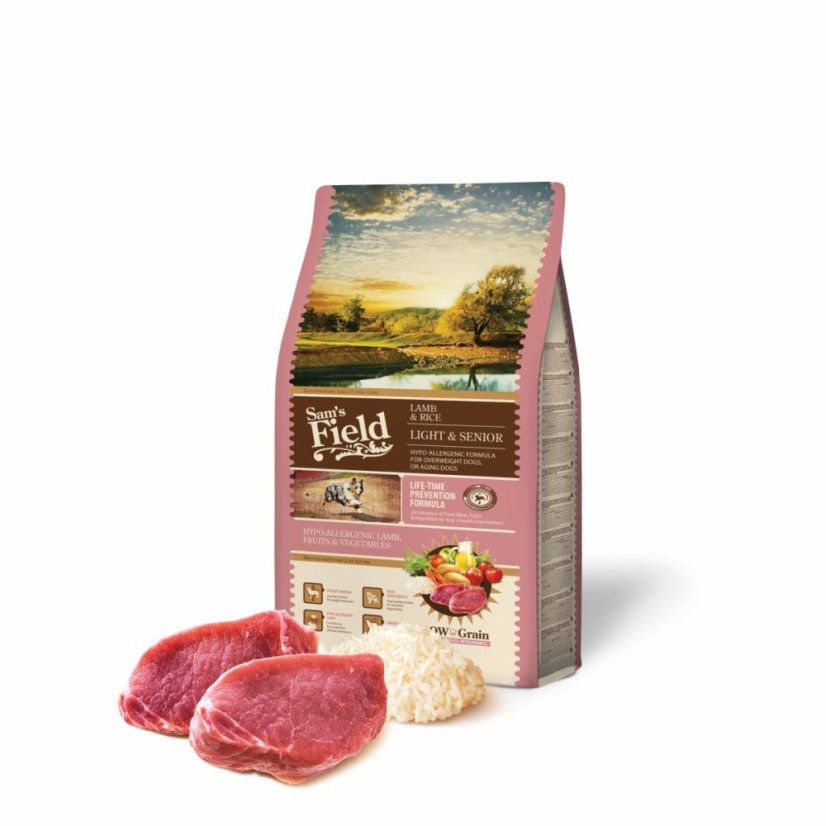 2,5 kg, Sam's Field Low Grain Light & Senior Lamb & Rice, superprémiové granule, (Sams Field bez pšenice)