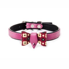 JK ANIMALS kožený obojok s mašľou, ružový, 1,4×35 cm