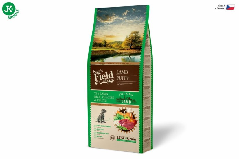13 kg, Sam's Field Low Grain Puppy Lamb - Free Range, superprémiove granule pre šteňatá s jahňacím z voľného chovu, (Sams Field bez pšenice)