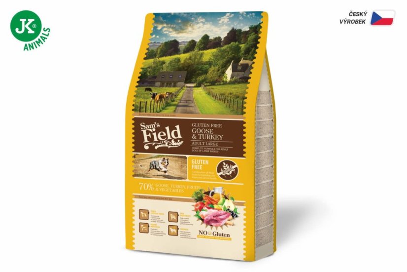 2,5 kg, Sam's Field Gluten Free Goose & Turkey Adult Large, superprémiové granule, (Sams Field bez lepku)