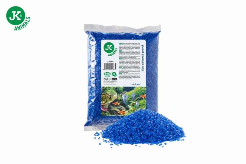 JK ANIMALS Farebný dekoračný štrk modrý, do akvária a terária, 0,5 kg