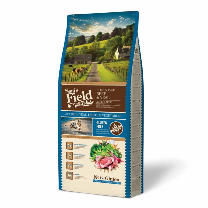13 kg, Sam's Field Gluten Free Beef & Veal Adult Large, superprémiové granule, (Sams Field bez lepku)