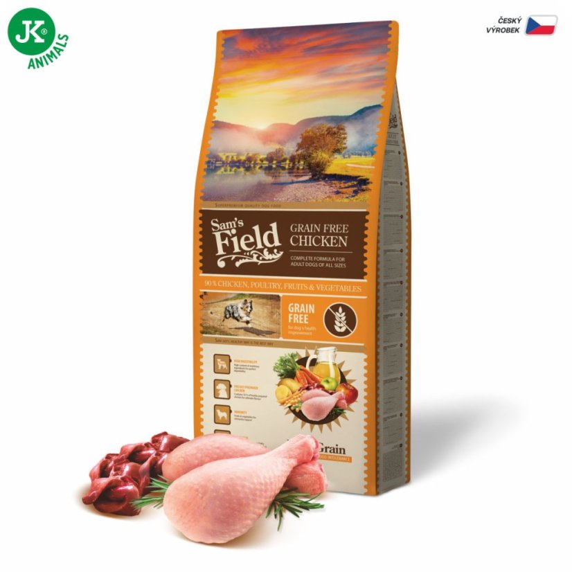 13 kg, Sam's Field Grain Free Chicken, superprémiové granule, (Sams Field bez obilnín)