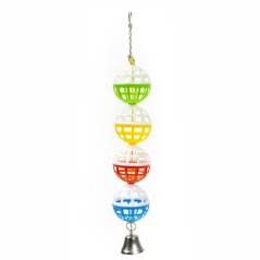 Štyri loptičky so zvončekom, plastová hračka pre vtáky