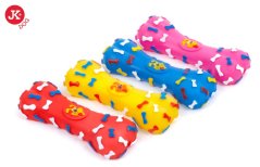 JK ANIMALS Vinylová kosť s kockami a obrázkom psíka, pískacia hračka pre psov, 15 cm