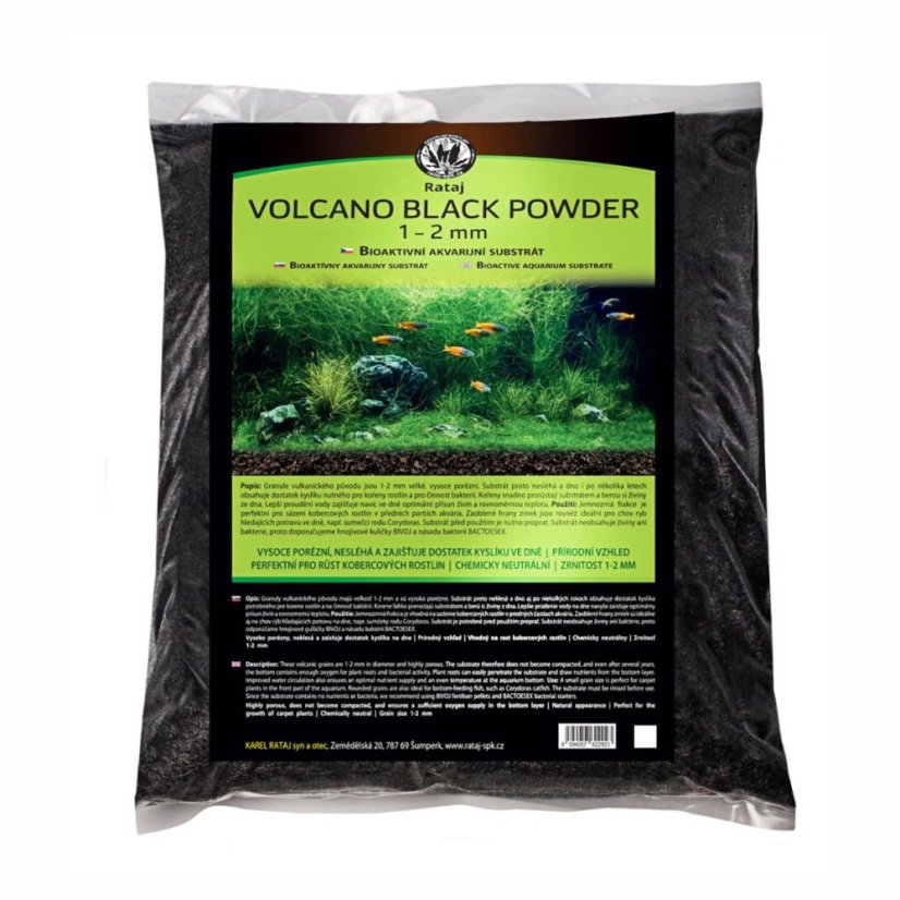 Akvarijný substrát Volcano Black Powder Rataj, čierny, 8 l