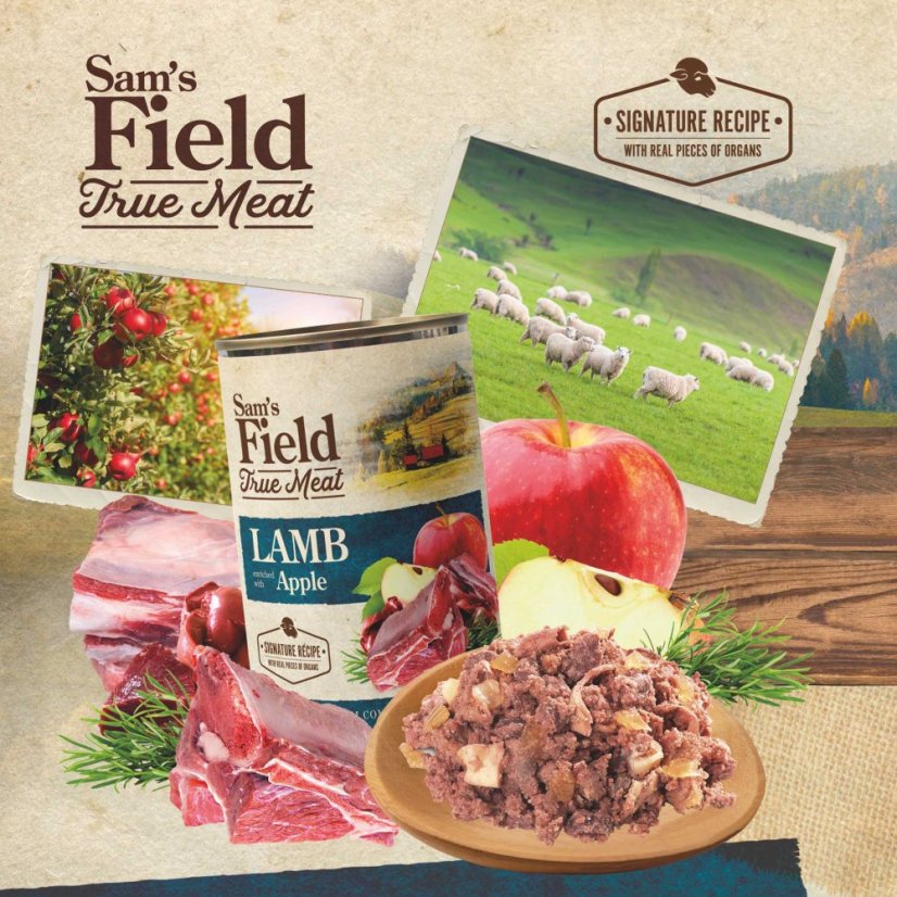 6x 400g, Sam's Field  True Lamb Meat & Apple, superprémiová konzerva, (Sams Field)
