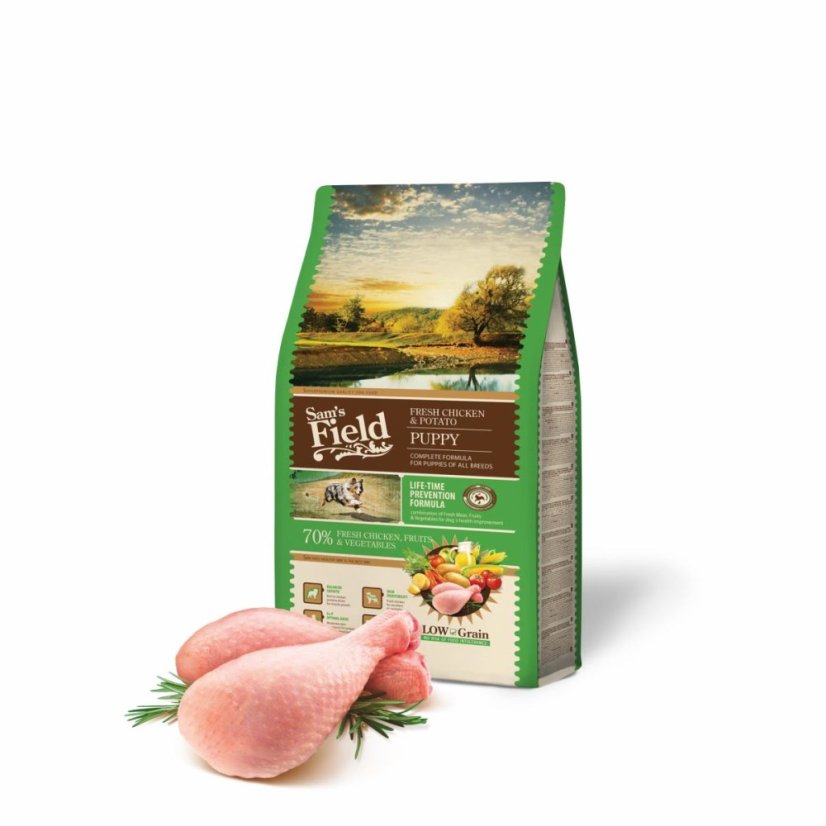 2,5 kg, Sam's Field Low Grain Puppy Chicken & Potato, superprémiové granule, (Sams Field bez pšenice)
